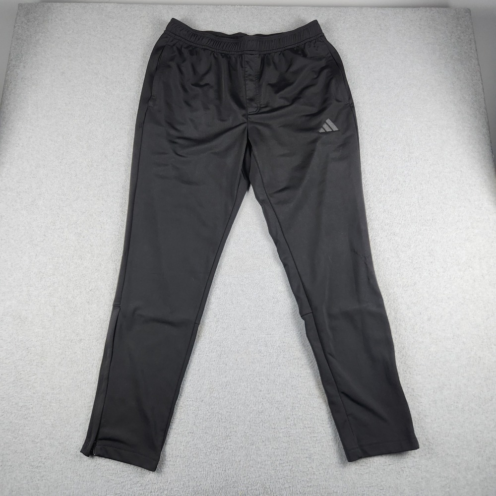 Adidas Athletic Pants Mens Large Black Training Logo Elastic Waist Ankle Zip